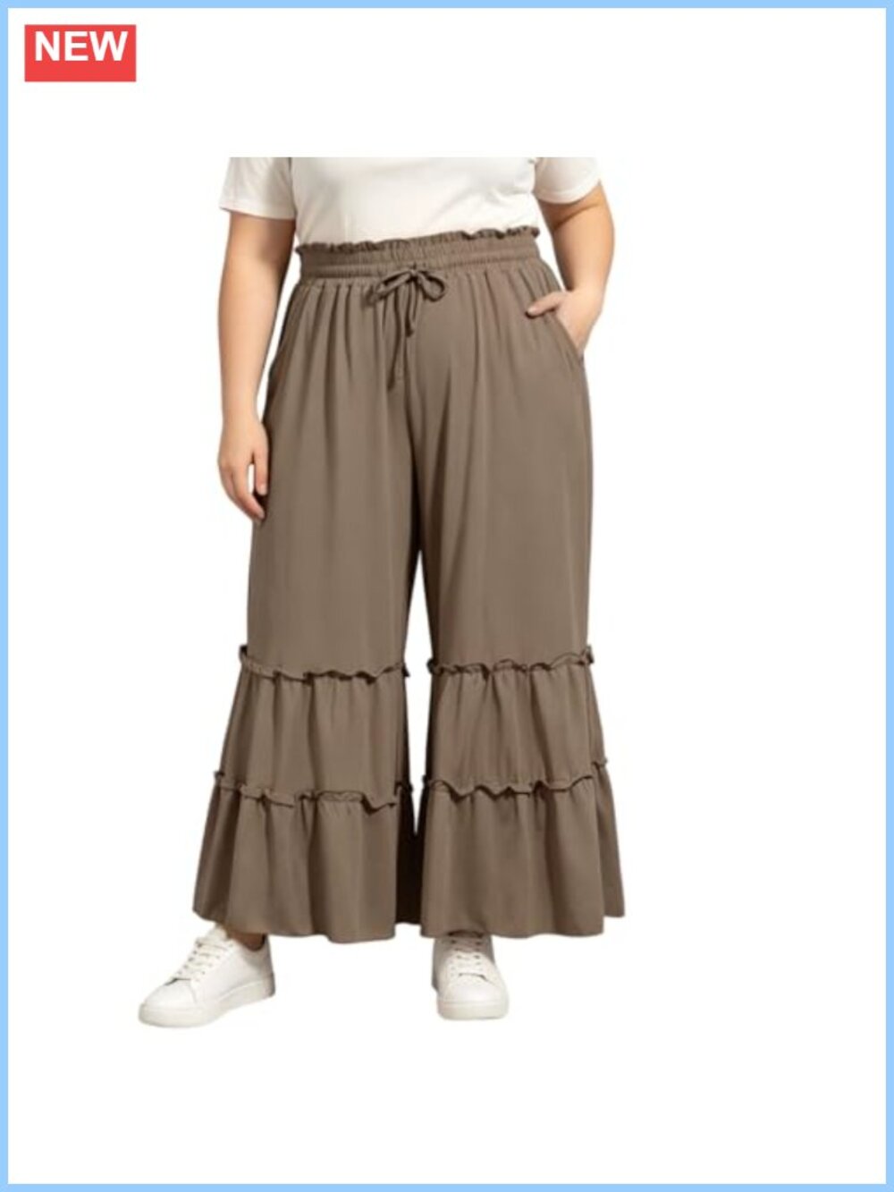 Plus Size Wide Leg Palazzo Pants Drawstring Elastic Waist Pockets